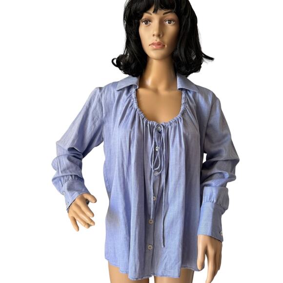 Le Soeil d ete Tops - Le Soleil ď été  blusas peasant collar blue blouse size medium